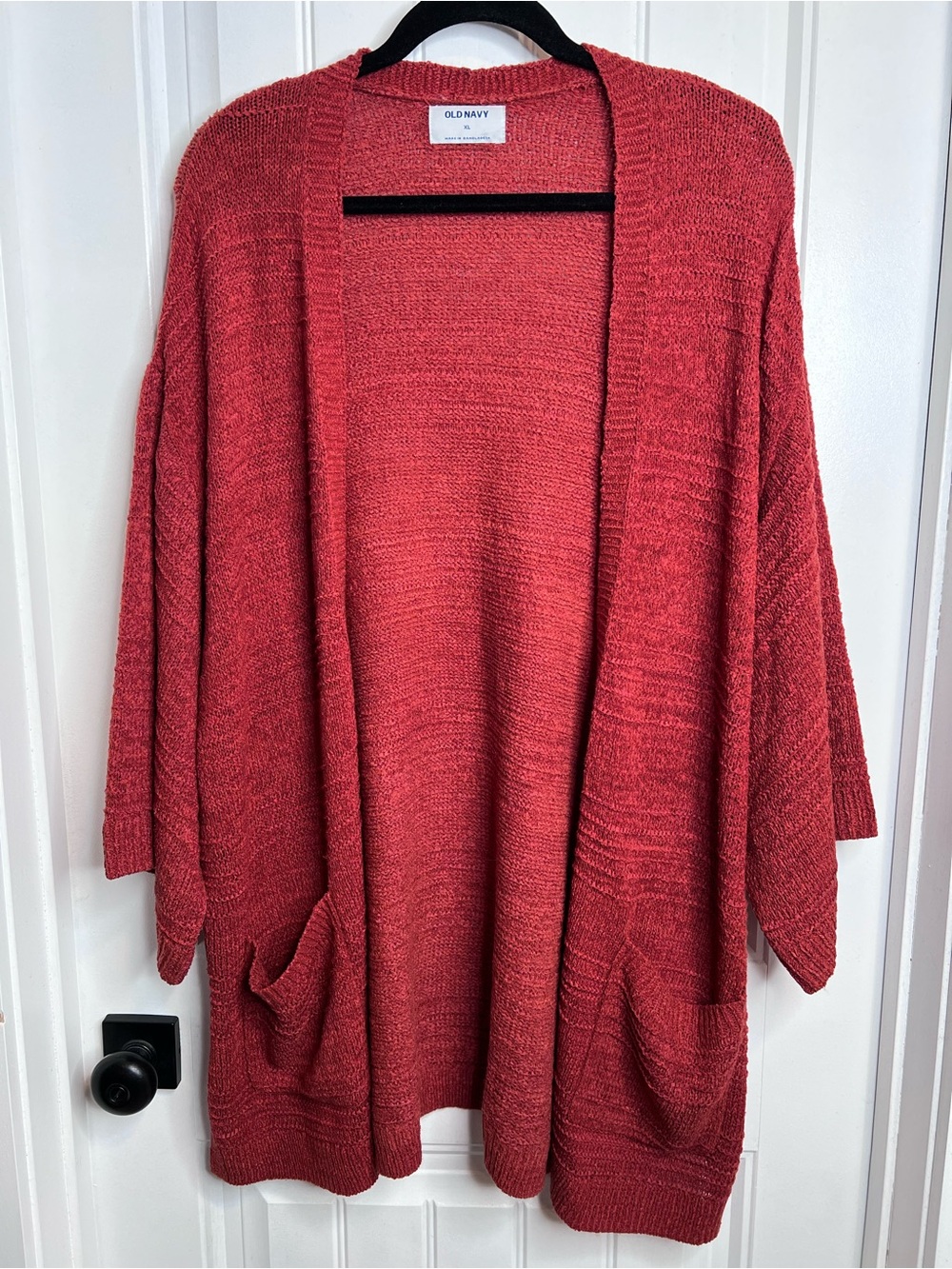 Old Navy Open-Front Rust Color Textured‎ 3/4 Sleeve Cardigan Sweater. Size XL.